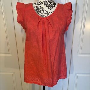 LINEN Made in Italy coral blouse with flutter sleeves size medium